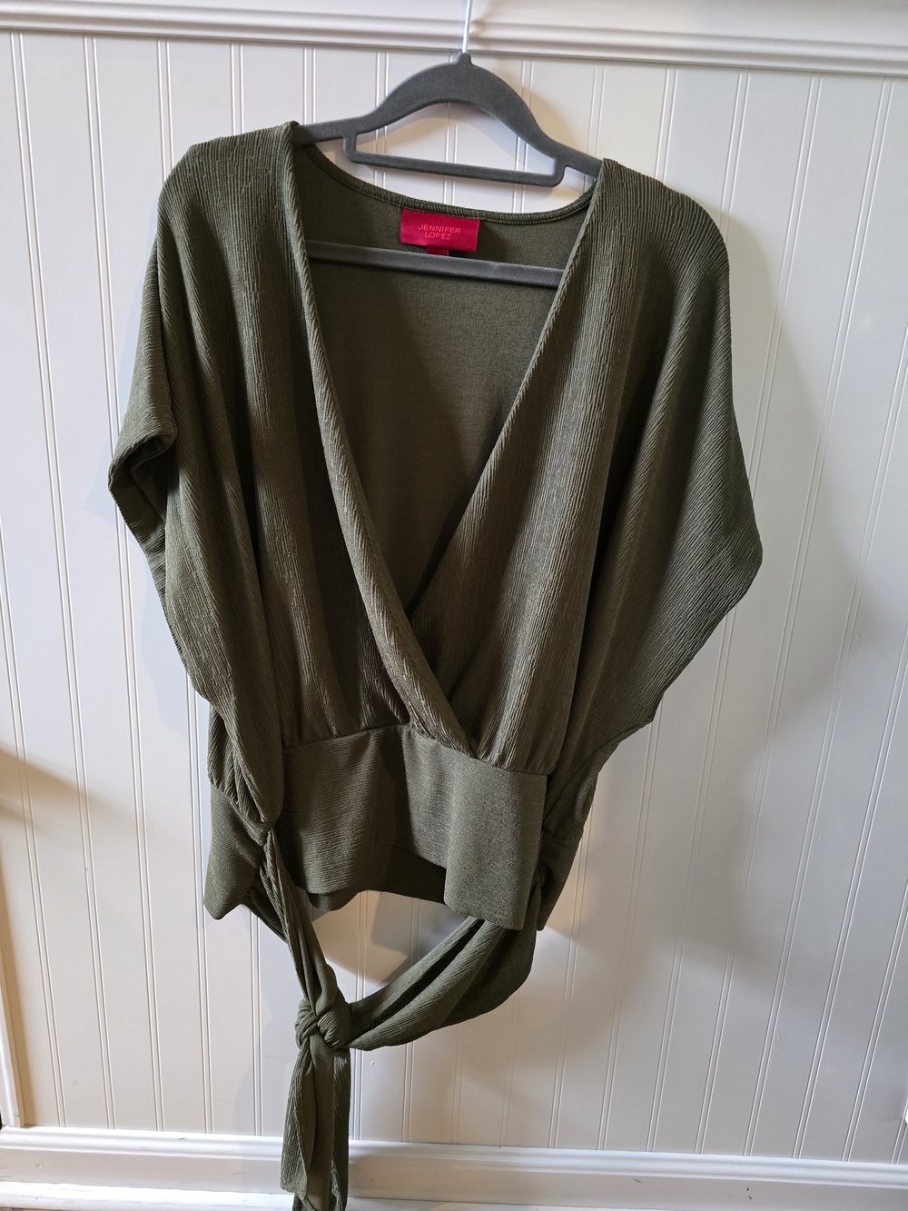 Jennifer Lopez Olive Green Wrap-Front Blouse